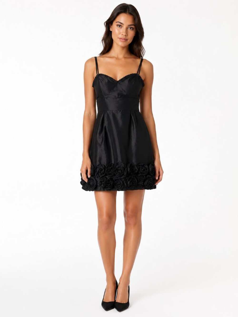 Max Cleo Black Floral Rosette Hem Mini Cocktail Dress Size 10